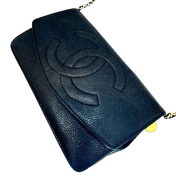 Auth Vintage Chanel Wallet on Chain WOC Black Gold - Picture 9 of 12